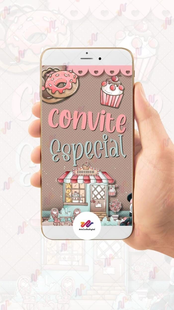 Convite Animado Plus Minnie Rosa Confeiteira - Imagem 2