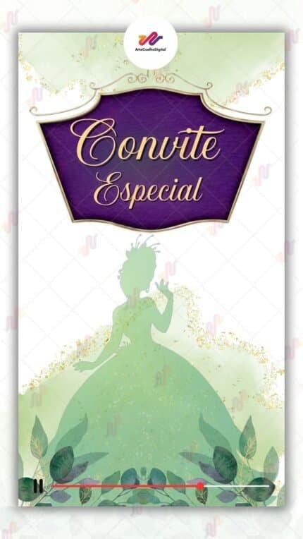 Convite Animado Plus Princesa Tiana e o Sapo