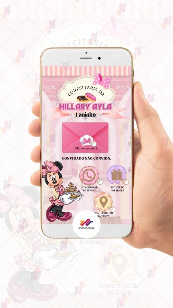 Convite Interativo Gold Plus Minnie Confeiteira - Imagem 2