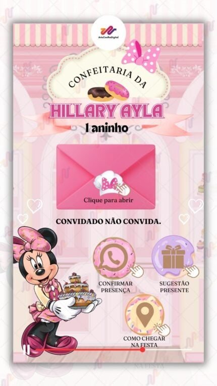 Convite Interativo Gold Plus Minnie Confeiteira