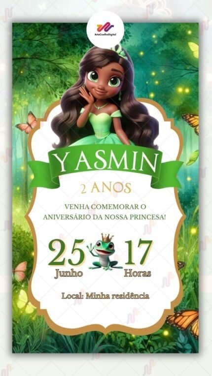 Convite Digital Princesa Tiana e o Sapo