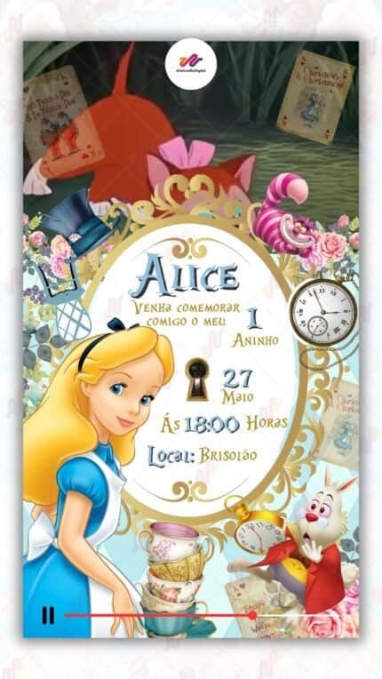 Convite Animado Simples Alice no País das Maravilhas