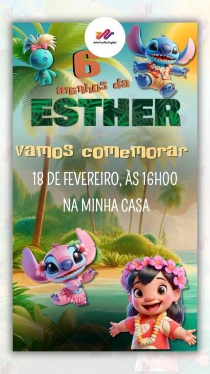 Convite Digital Lilo e Stitch