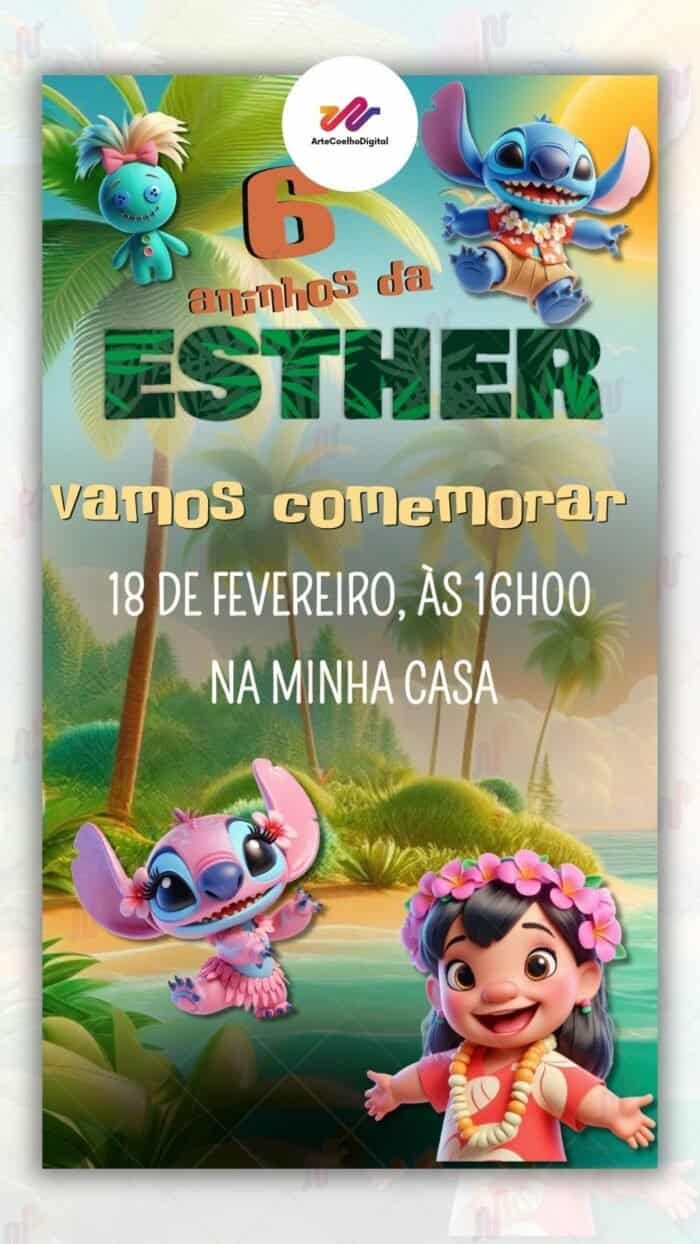 Convite Digital Lilo e Stitch - Imagem 1