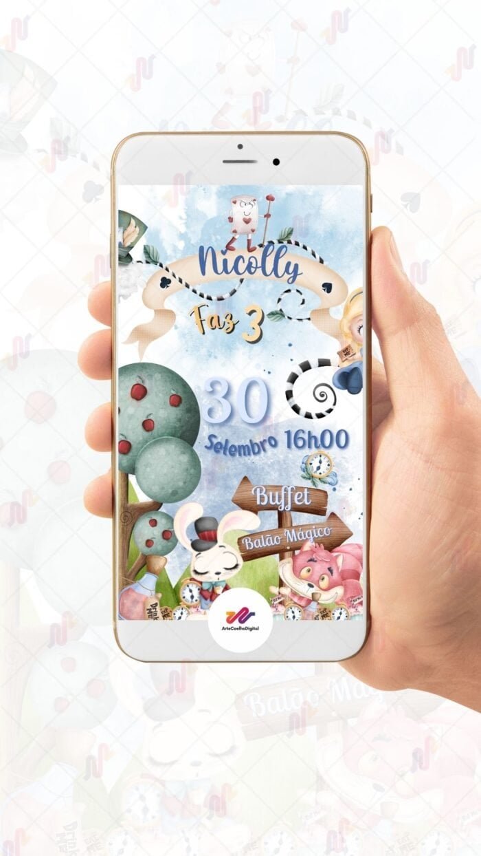 Convite Animado Alice no País das Maravilhas - Imagem 2