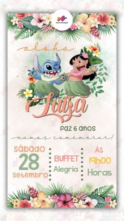 Convite Digital Lilo e Stitch
