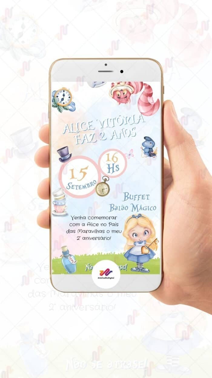 Convite Animado Alice no País das Maravilhas - Imagem 2