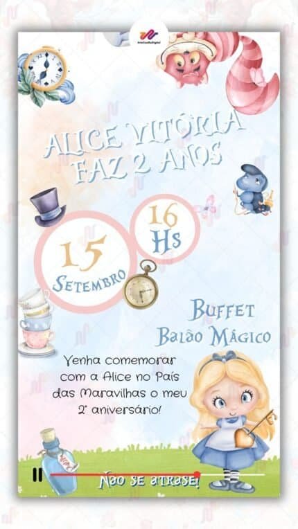 Convite Animado Alice no País das Maravilhas