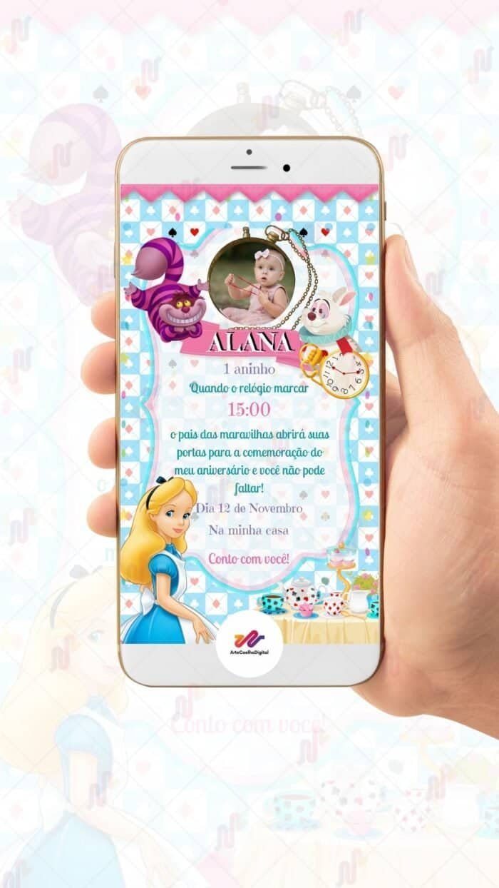 Convite Animado Alice no País das Maravilhas - Imagem 2