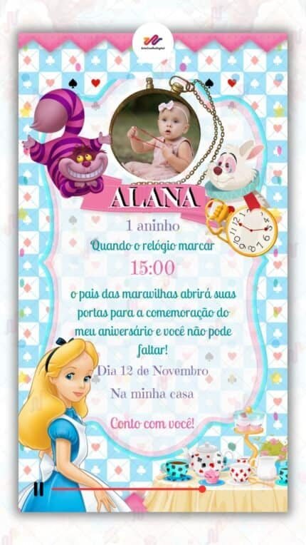 Convite Animado Alice no País das Maravilhas