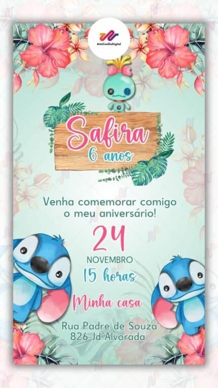 Convite Digital Lilo e Stitch