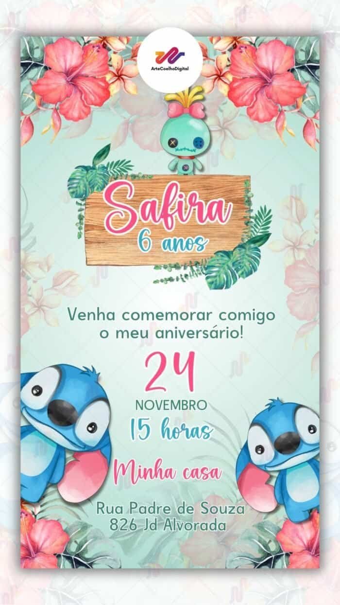 Convite Digital Lilo e Stitch - Imagem 1