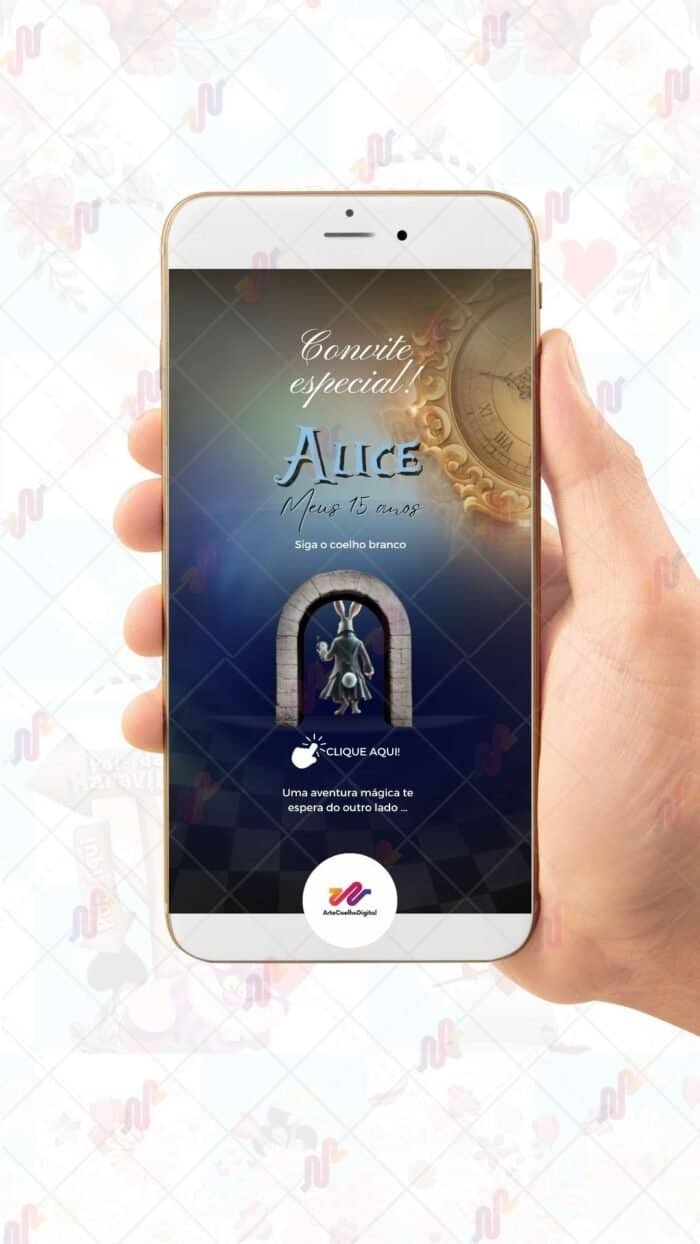 Convite Interativo Gold Infinito Alice no País das Maravilhas 15 anos - Imagem 2