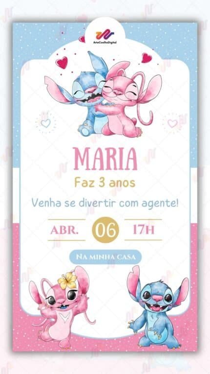 Convite Digital Stitch e Angel