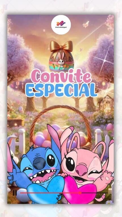 Convite Animado Plus Stitch e Angel Pascoa