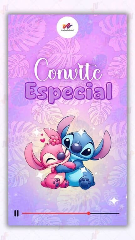 Convite Animado Plus Stitch e Angel