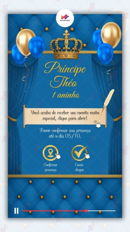 Convite Interativo Gold Plus Realeza Azul