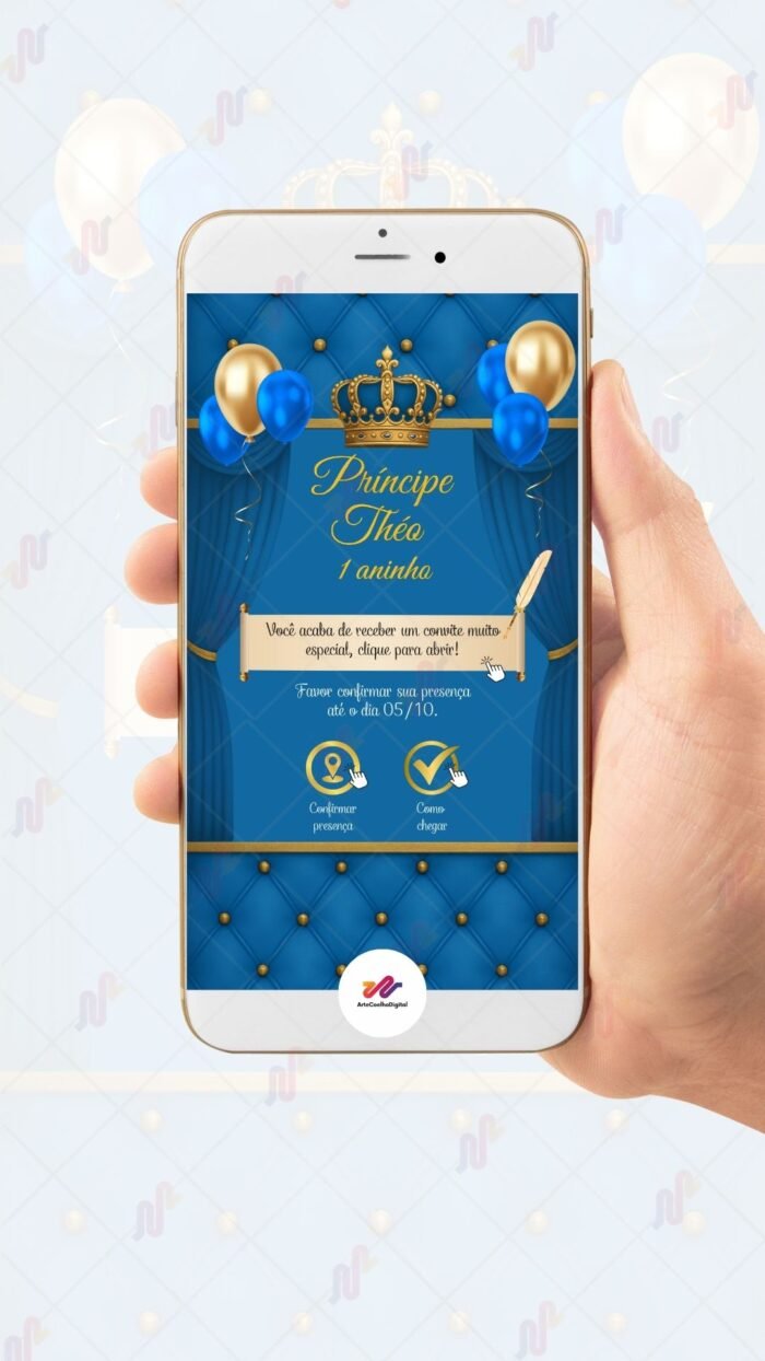 Convite Interativo Gold Plus Realeza Azul - Imagem 2