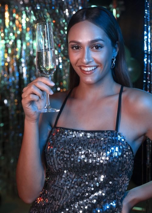 smiley-girl-holding-drink-front-view